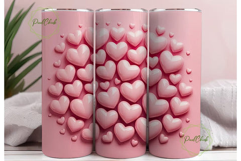 Pink Glossy Hearts 20oz Tumbler Wrap Sublimation PixelChick 