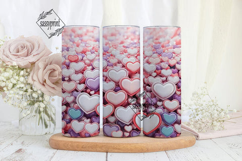 Pink Glowing Hearts 20oz Tumbler Wrap Sublimation sassyprint 