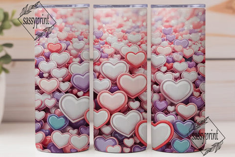 Pink Glowing Hearts 20oz Tumbler Wrap Sublimation sassyprint 