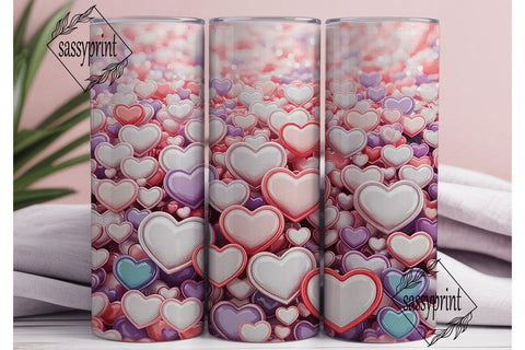 Pink Glowing Hearts 20oz Tumbler Wrap Sublimation sassyprint 