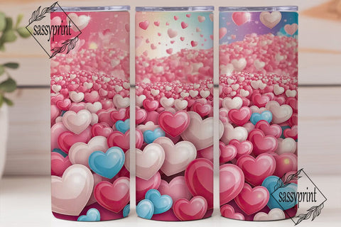 Pink Glowing Hearts 20oz Tumbler Wrap Sublimation sassyprint 