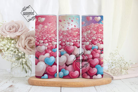 Pink Glowing Hearts 20oz Tumbler Wrap Sublimation sassyprint 