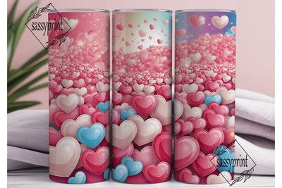 Pink Glowing Hearts 20oz Tumbler Wrap Sublimation sassyprint 