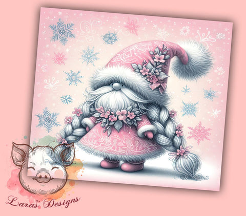 Pink Gnome Tumbler, Christmas Tumbler Wrap, Snowflake Design, 20oz Tumbler, Holiday Gonk, Sublimation Wrap, Cute Gnome Gift Sublimation Lara' s Designs 
