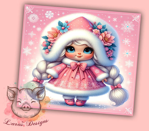 Pink Gnome Tumbler, Christmas Tumbler Wrap, Snowflake Design, 20oz Tumbler, Holiday Gonk, Sublimation Wrap, Cute Gnome Gift Sublimation Lara' s Designs 