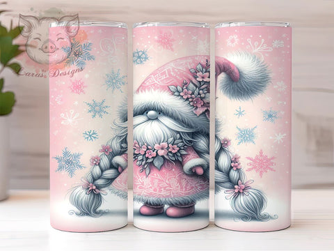 Pink Gnome Tumbler, Christmas Tumbler Wrap, Snowflake Design, 20oz Tumbler, Holiday Gonk, Sublimation Wrap, Cute Gnome Gift Sublimation Lara' s Designs 