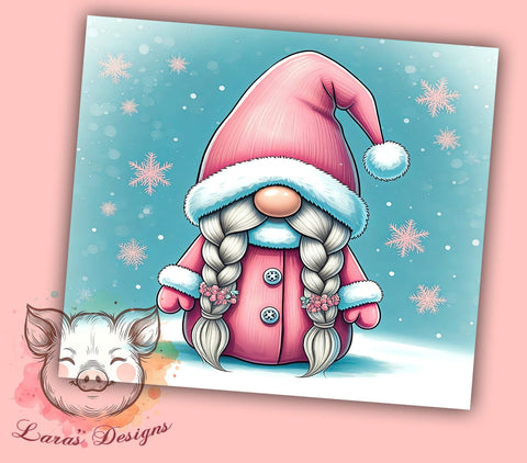 Pink Gnome Tumbler, Christmas Tumbler Wrap, Snowflake Design, 20oz Tumbler, Holiday Gonk, Sublimation Wrap, Cute Gnome Gift Sublimation Lara' s Designs 