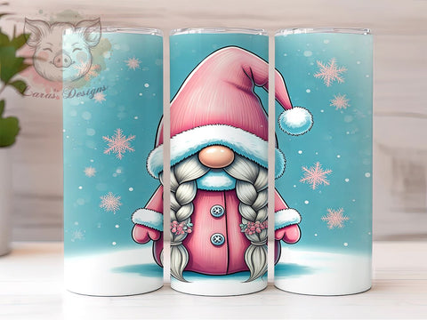 Pink Gnome Tumbler, Christmas Tumbler Wrap, Snowflake Design, 20oz Tumbler, Holiday Gonk, Sublimation Wrap, Cute Gnome Gift Sublimation Lara' s Designs 