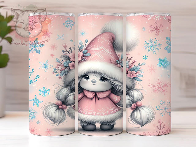 Pink Gnome Tumbler, Christmas Tumbler Wrap, Snowflake Design, 20oz Tumbler, Holiday Gonk, Sublimation Wrap, Cute Gnome Gift Sublimation Lara' s Designs 
