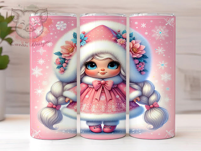 Pink Gnome Tumbler, Christmas Tumbler Wrap, Snowflake Design, 20oz Tumbler, Holiday Gonk, Sublimation Wrap, Cute Gnome Gift Sublimation Lara' s Designs 