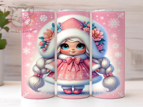 Pink Gnome Tumbler, Christmas Tumbler Wrap, Snowflake Design, 20oz Tumbler, Holiday Gonk, Sublimation Wrap, Cute Gnome Gift Sublimation Lara' s Designs 