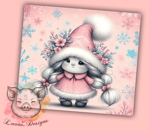 Pink Gnome Tumbler, Christmas Tumbler Wrap, Snowflake Design, 20oz Tumbler, Holiday Gonk, Sublimation Wrap, Cute Gnome Gift Sublimation Lara' s Designs 