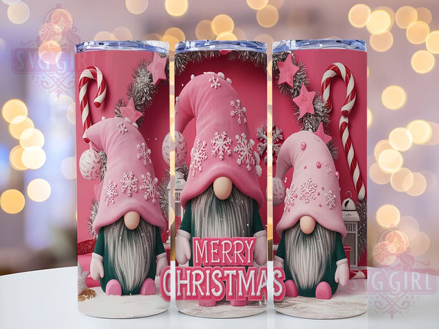 Pink Gnome Tumbler Wrap, Merry Christmas Design, 20oz Sublimation, Holiday Drinkware, Cute Christmas Gnomes, Festive Tumbler Wrap, Pink Christmas Decor Sublimation SvggirlplusArt 
