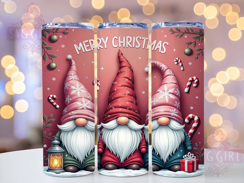 Pink Gnome Tumbler Wrap, Merry Christmas Design, 20oz Sublimation, Holiday Drinkware, Cute Christmas Gnomes, Festive Tumbler Wrap, Pink Christmas Decor Sublimation SvggirlplusArt 