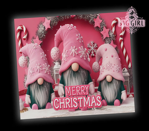 Pink Gnome Tumbler Wrap, Merry Christmas Design, 20oz Sublimation, Holiday Drinkware, Cute Christmas Gnomes, Festive Tumbler Wrap, Pink Christmas Decor Sublimation SvggirlplusArt 