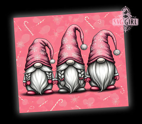 Pink Gnome Tumbler Wrap, Merry Christmas Design, 20oz Sublimation, Holiday Drinkware, Cute Christmas Gnomes, Festive Tumbler Wrap, Pink Christmas Decor Sublimation SvggirlplusArt 