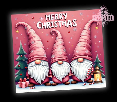 Pink Gnome Tumbler Wrap, Merry Christmas Design, 20oz Sublimation, Holiday Drinkware, Cute Christmas Gnomes, Festive Tumbler Wrap, Pink Christmas Decor Sublimation SvggirlplusArt 