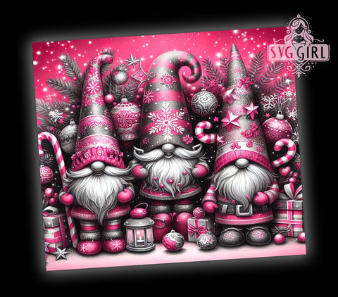 Pink Gnome Tumbler Wrap, Merry Christmas Design, 20oz Sublimation, Holiday Drinkware, Cute Christmas Gnomes, Festive Tumbler Wrap, Pink Christmas Decor Sublimation SvggirlplusArt 