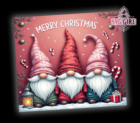 Pink Gnome Tumbler Wrap, Merry Christmas Design, 20oz Sublimation, Holiday Drinkware, Cute Christmas Gnomes, Festive Tumbler Wrap, Pink Christmas Decor Sublimation SvggirlplusArt 