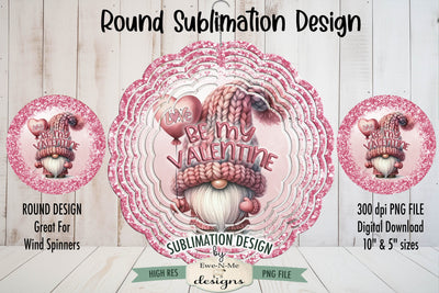 Pink Gnome Wind Spinner Sublimation Design | Round Valentine Design Sublimation Ewe-N-Me Designs 