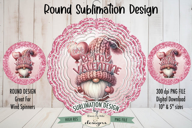 Pink Gnome Wind Spinner Sublimation Design | Round Valentine Design Sublimation Ewe-N-Me Designs 