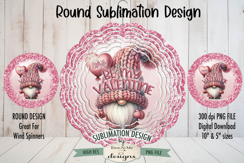 Pink Gnome Wind Spinner Sublimation Design | Round Valentine Design Sublimation Ewe-N-Me Designs 