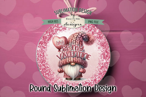 Pink Gnome Wind Spinner Sublimation Design | Round Valentine Design Sublimation Ewe-N-Me Designs 