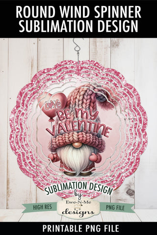 Pink Gnome Wind Spinner Sublimation Design | Round Valentine Design Sublimation Ewe-N-Me Designs 
