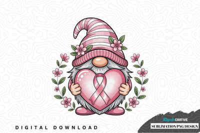 Pink gnome with awareness ribbon heart sublimation png design Sublimation Regulrcrative 