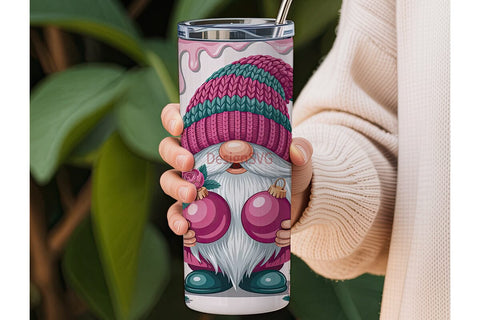 Pink Gnome with Roses 20oz Tumbler Wrap Sublimation DesignSVG 