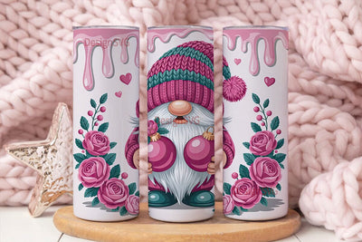 Pink Gnome with Roses 20oz Tumbler Wrap Sublimation DesignSVG 