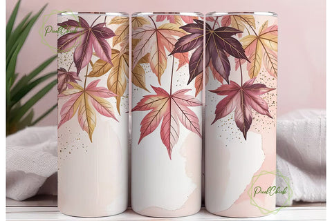 Pink & Gold Autumn Leaves 20oz Tumbler Sublimation PixelChick 