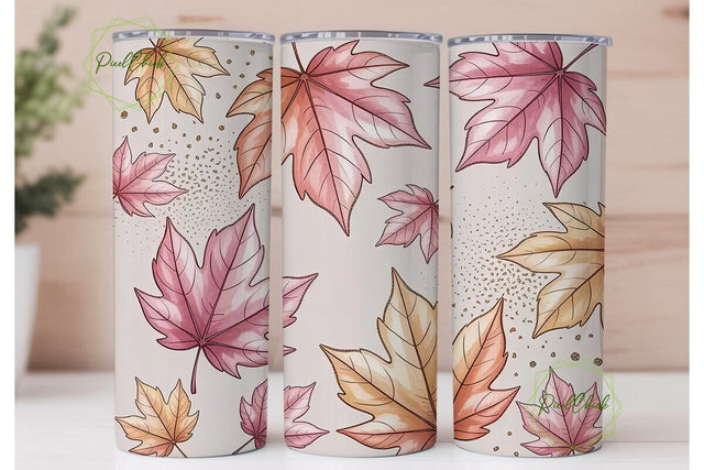 Pink & Gold Autumn Leaves 20oz Tumbler Sublimation PixelChick 