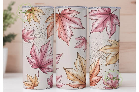 Pink & Gold Autumn Leaves 20oz Tumbler Sublimation PixelChick 