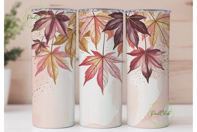 Pink & Gold Autumn Leaves 20oz Tumbler Sublimation PixelChick 