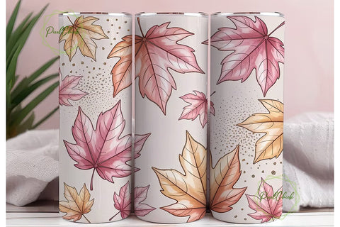 Pink & Gold Autumn Leaves 20oz Tumbler Sublimation PixelChick 
