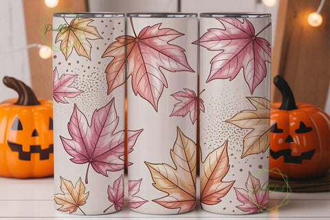 Pink & Gold Autumn Leaves 20oz Tumbler Sublimation PixelChick 