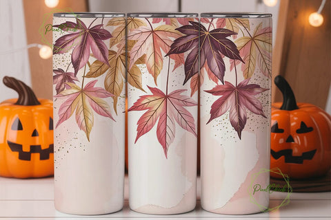 Pink & Gold Autumn Leaves 20oz Tumbler Sublimation PixelChick 