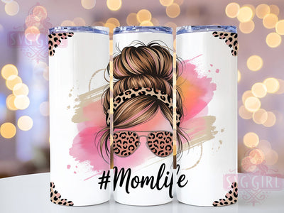 Pink Gold Cheetah Mom Life Tumbler, Gold Cheetah, Mom Life, Bun Style, Sublimation Art, 20oz Tumbler, Bold Design Sublimation SvggirlplusArt 