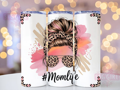 Pink Gold Cheetah Mom Life Tumbler, Gold Cheetah, Mom Life, Bun Style, Sublimation Art, 20oz Tumbler, Bold Design Sublimation SvggirlplusArt 