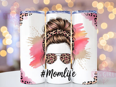 Pink Gold Cheetah Mom Life Tumbler, Gold Cheetah, Mom Life, Bun Style, Sublimation Art, 20oz Tumbler, Bold Design Sublimation SvggirlplusArt 