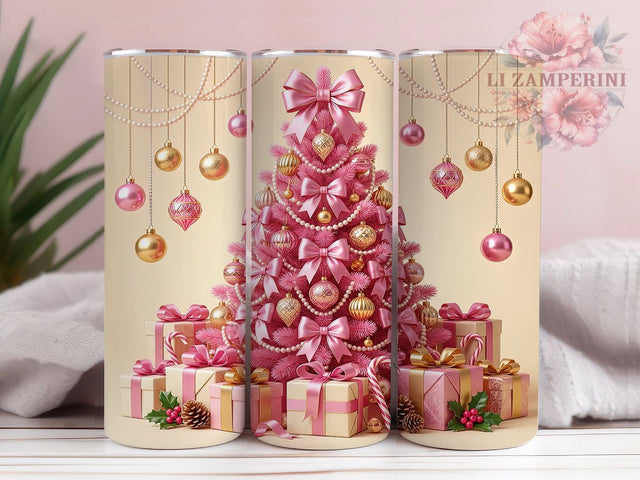 Pink Gold Christmas Tree 20oz Tumbler, Pink Gold Xmas Tree, Pink Christmas Tree, Gold Christmas Tree, Christmas Tree PNG, Pink Gold Christmas, Tree Tumbler Wrap, 20oz Tumbler Wrap Sublimation Li Zamperini 