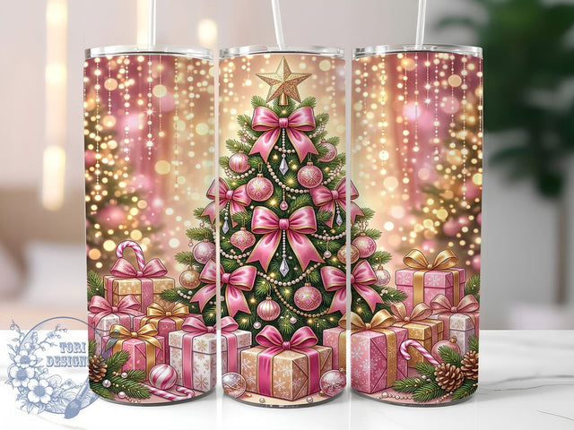 Pink Gold Christmas Tree 20oz Tumbler, Pink Gold Xmas Tree, Pink Christmas Tree, Gold Christmas Tree, Christmas Tree PNG, Tree Tumbler Wrap, 20oz Tumbler Wrap, Pink Gold Christmas Sublimation ToriDesigns 