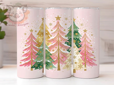 Pink Gold Christmas Trees 20oz Tumbler, Pink Gold Xmas Trees, Gold Christmas Trees, Pink Christmas Trees, Christmas Tree PNG, Pink Gold Tumbler, Gold Tree Tumbler, 20oz Tumbler Wrap Sublimation Lara' s Designs 
