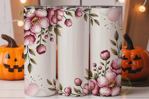 Pink & Gold Floral 20oz Tumbler Wrap Sublimation PixelChick 
