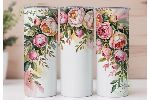 Pink & Gold Floral 20oz Tumbler Wrap Sublimation PixelChick 