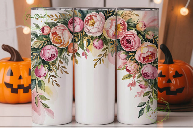 Pink & Gold Floral 20oz Tumbler Wrap Sublimation PixelChick 