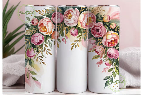 Pink & Gold Floral 20oz Tumbler Wrap Sublimation PixelChick 