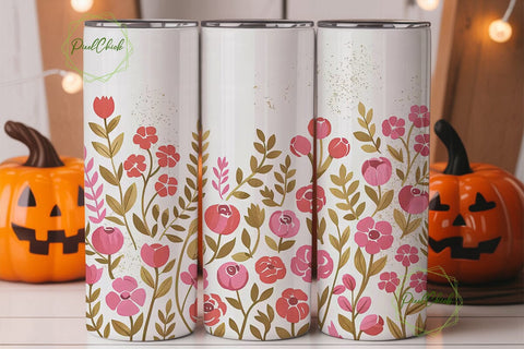 Pink & Gold Floral 20oz Tumbler Wrap Sublimation PixelChick 