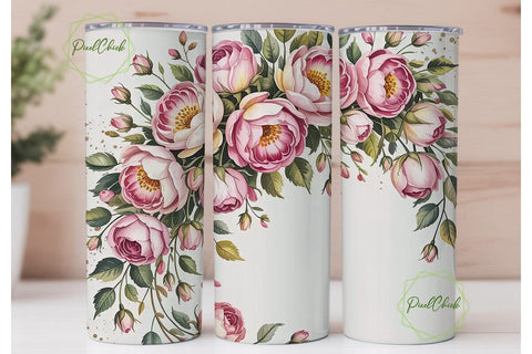 Pink & Gold Floral 20oz Tumbler Wrap Sublimation PixelChick 